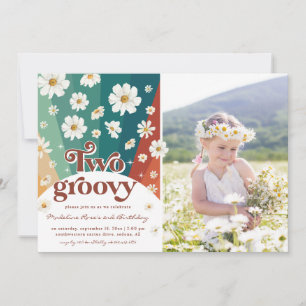 Zwei Groovy Zweiter Geburtstag   Retro Daisy Regen Einladung