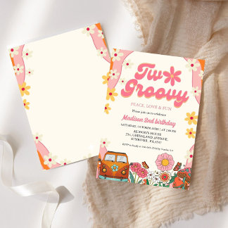 Zwei großartige Blume Retro Groovy 2. Einladung