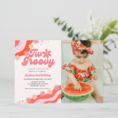 Zwei großartige Blume Retro Groovy 2. Einladung (Stehend Vorderseite)