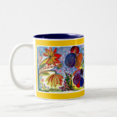 Zwei große blaue und orange Blumen-Tasse Zweifarbige Tasse (Links)