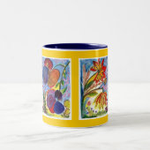 Zwei große blaue und orange Blumen-Tasse Zweifarbige Tasse (Mittel)