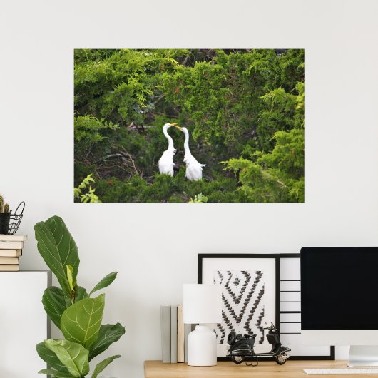 Zwei große Egrets im Baum Poster (Heimbüro)