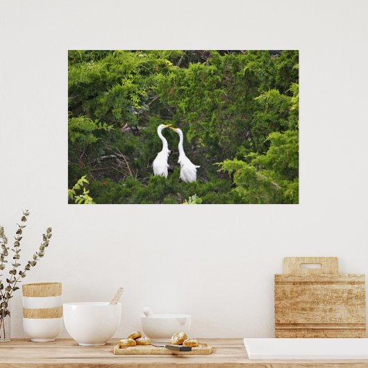 Zwei große Egrets im Baum Poster (Küche)