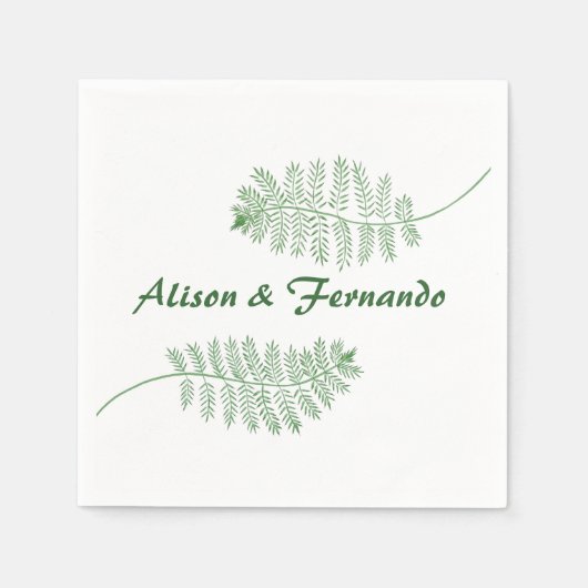 Zwei grüne Ferns Personalisierte Hochzeit Napkins Serviette (Vorderseite)