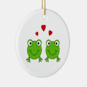 Zwei grüne Frösche mit roten Herzen. Keramikornament (Rechts)