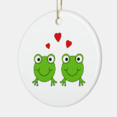 Zwei grüne Frösche mit roten Herzen. Keramikornament (Links)