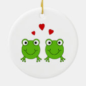 Zwei grüne Frösche mit roten Herzen. Keramikornament (Hinten)