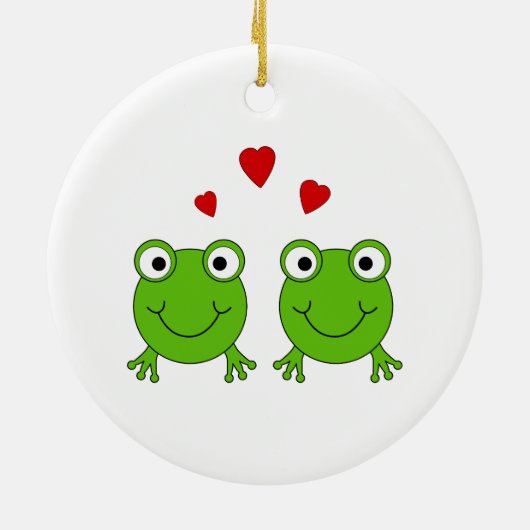 Zwei grüne Frösche mit roten Herzen. Keramikornament (Hinten)