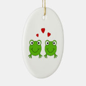 Zwei grüne Frösche mit roten Herzen Keramikornament (Rechts)