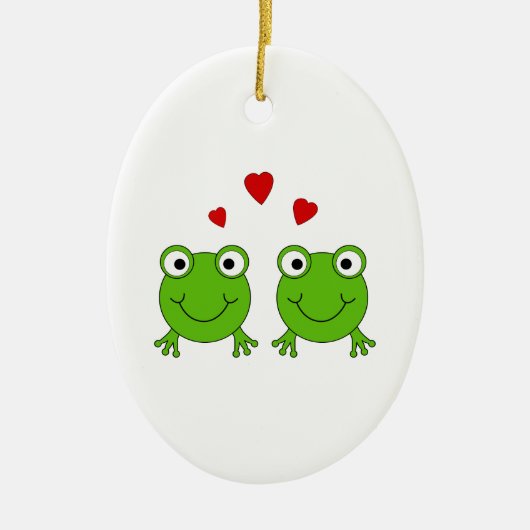 Zwei grüne Frösche mit roten Herzen Keramikornament (Vorne)