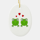 Zwei grüne Frösche mit roten Herzen Keramikornament (Hinten)