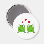 Zwei grüne Frösche mit roten Herzen. Magnet (Vorderseite/Rückseite)