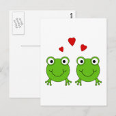 Zwei grüne Frösche mit roten Herzen. Postkarte (Vorne/Hinten)