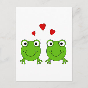 Zwei grüne Frösche mit roten Herzen. Postkarte