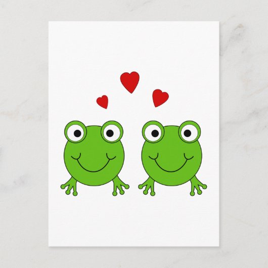 Zwei grüne Frösche mit roten Herzen. Postkarte (Vorderseite)