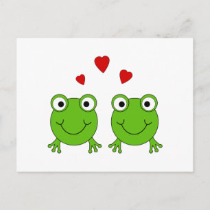 Zwei grüne Frösche mit roten Herzen. Postkarte