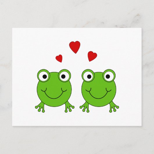 Zwei grüne Frösche mit roten Herzen. Postkarte (Vorderseite)