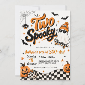 Zwei gruselige Halloween-Skateboard-Geburtstags-Ge Einladung