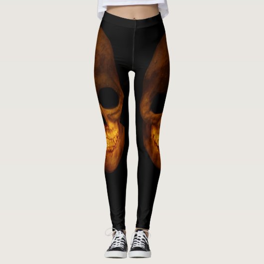 Zwei gruselige menschliche Schädel Leggings (Vorderseite)