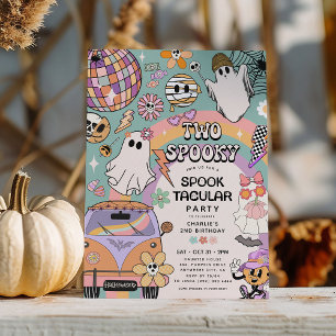 Zwei gruselige Retro-Spaß-Halloween 2. Geburtstags Einladung