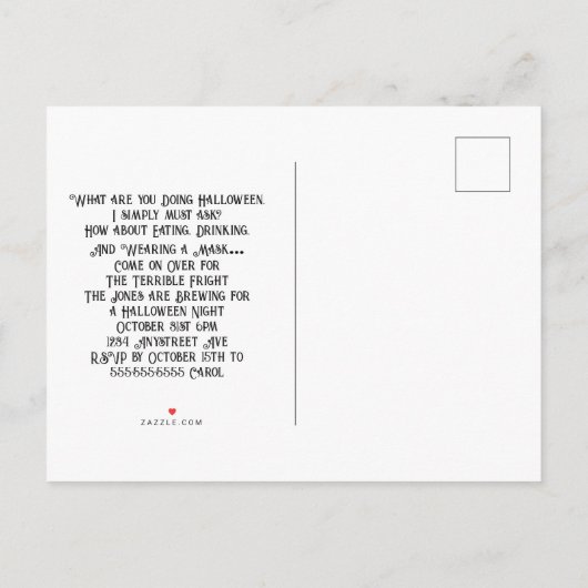 Zwei gut gekleidete Goblins-Halloween-Partys Einladungspostkarte (Rückseite)