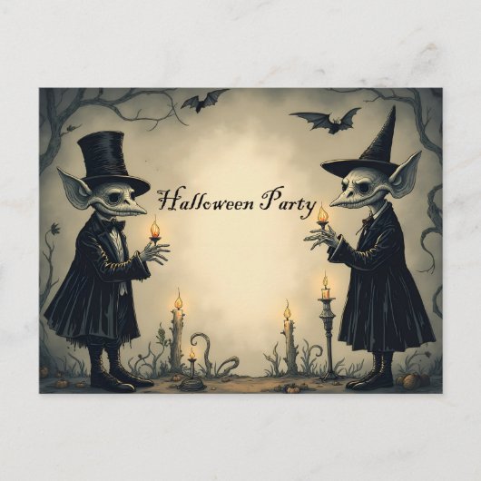 Zwei gut gekleidete Goblins-Halloween-Partys Einladungspostkarte (Vorderseite)