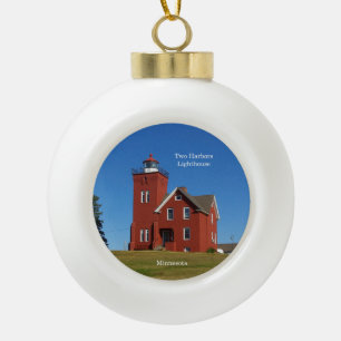 Zwei Häfen Leuchtturmverzierungen Keramik Kugel-Ornament