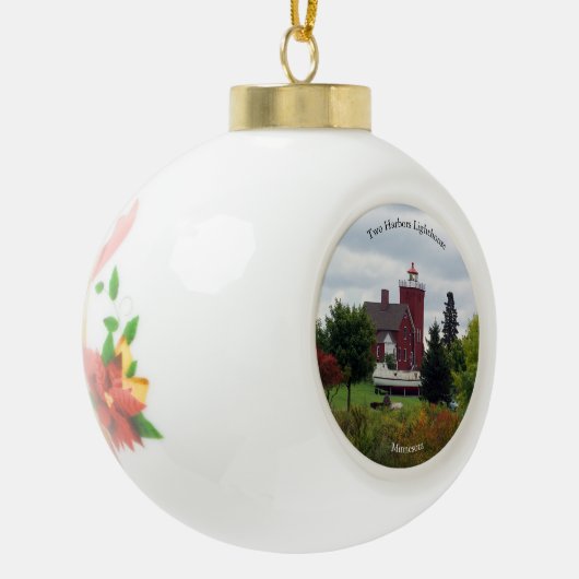 Zwei HafenLeuchtturm & Bootschmuck Keramik Kugel-Ornament (Links)