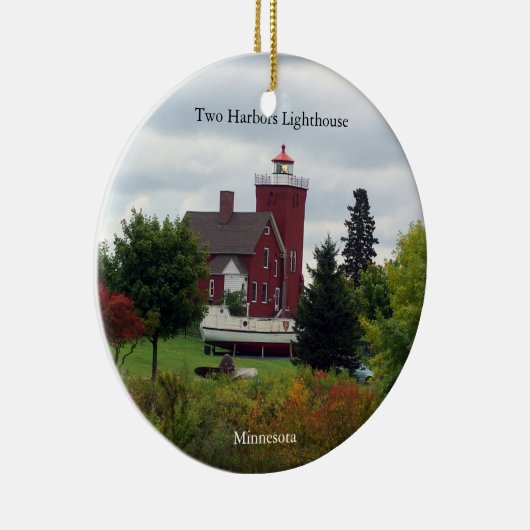 Zwei HafenLeuchtturm & Bootschmuck Keramik Ornament (Rechts)