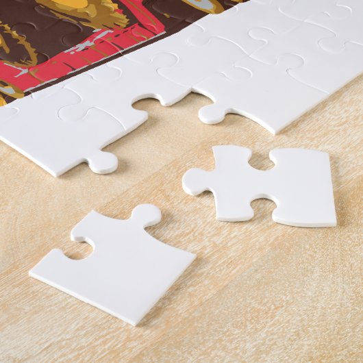 Zwei halb große LKWs, die einen enormen Puzzle (Seite)