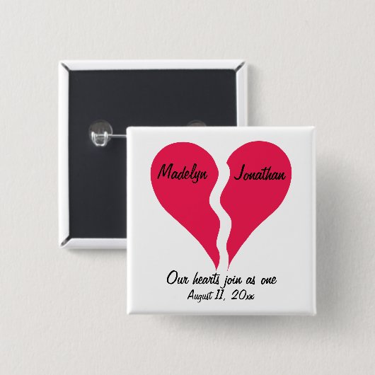 Zwei halbe Herzen schließen sich als ein Name Pers Button (Vorne & Hinten)