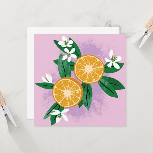 Zwei Hälften Mandarinen. Karte. (Vorderseite/Rückseite Beispiel)