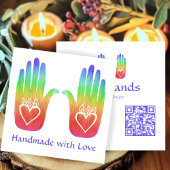 Zwei Hände Herz Hamsa Rainbow CUSTOM QR Code Quadratische Visitenkarte