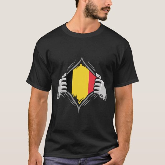 Zwei Hände Ripping Revealing Flag Belgien T-Shirt (Vorderseite)