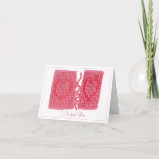 ZWEI HEARS STRICK Leere Notecard + Text Dankeskarte (Vorderseite)