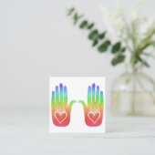 Zwei Hearts Hamsa Rainbow QR Code Quadratische Visitenkarte (Stehend Vorderseite)