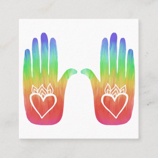 Zwei Hearts Hamsa Rainbow QR Code Quadratische Visitenkarte (Vorderseite)