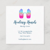 Zwei heilende Hände Herz Hamsa farbenfroh individu Quadratische Visitenkarte (Rückseite)