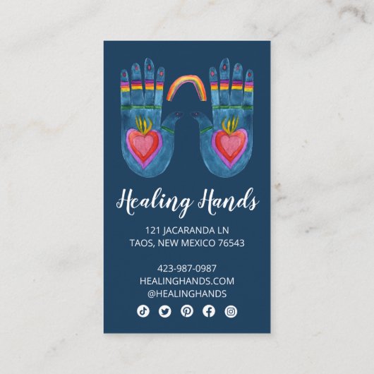 Zwei heilende Hände Regenbogen Wasserfarbe Soziale Treuekarte (Rückseite)