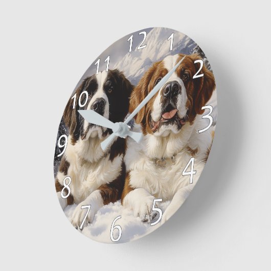 Zwei Heilige Bernards im Schnee Runde Wanduhr (Winkel)