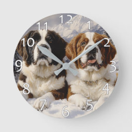 Zwei Heilige Bernards im Schnee Runde Wanduhr