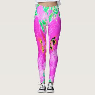 Zwei heiße Pink Pum Crazy Hibiskus in Lime Green Leggings