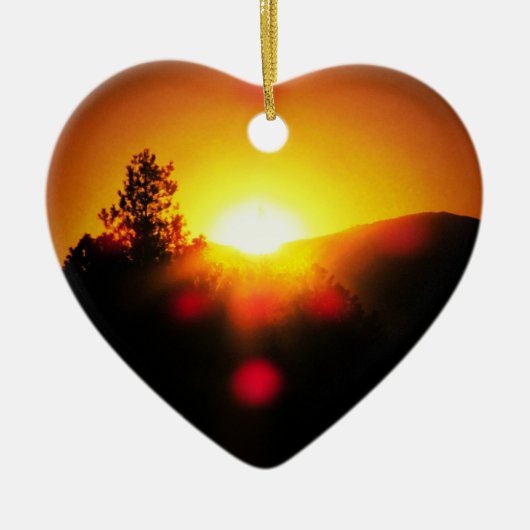 Zwei helle orange Sonnenuntergänge Keramikornament (Vorne)