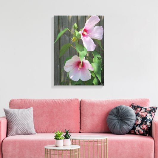 zwei hellrosa Hibiskus-Blume Leinwanddruck (Insitu (Wohnzimmer))