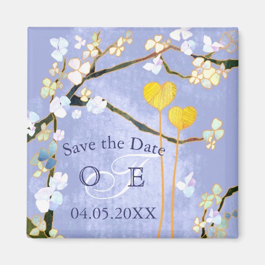 Zwei Herz Blue Wedding speichern das Datum Magnet (Vorne)