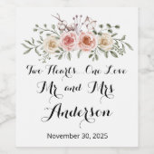 Zwei Herz eine Liebe rosa Creme Rose Weinetikett (Einzelnes Label)