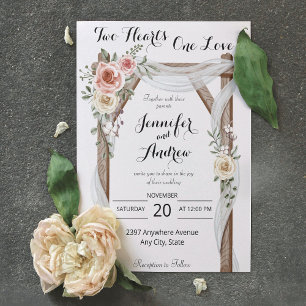 Zwei Herz eine Liebe rustikale Arbor-Rose Hochzeit Einladung