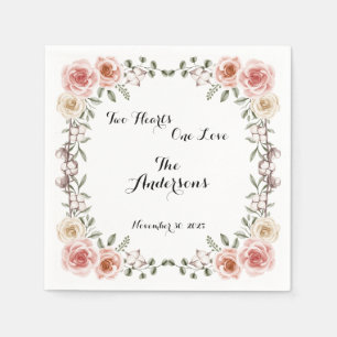 Zwei Herz eine Liebe rustikale Arbor-Rose Hochzeit Serviette