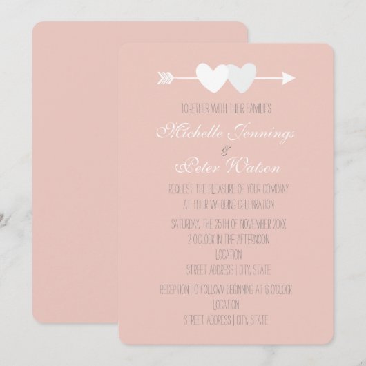 Zwei Herz Hochzeit Einladung (Vorne/Hinten)