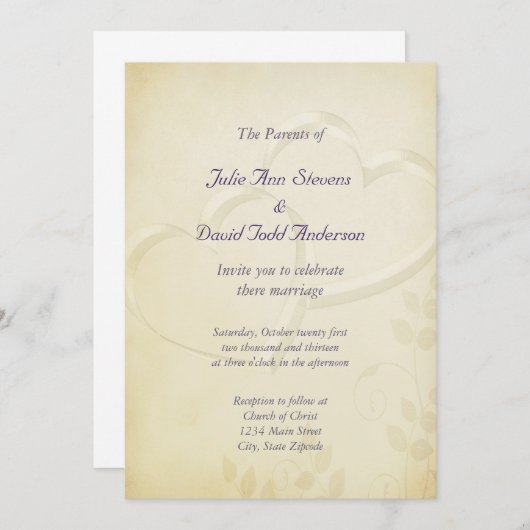 Zwei Herz Hochzeit Einladung (Vorne/Hinten)